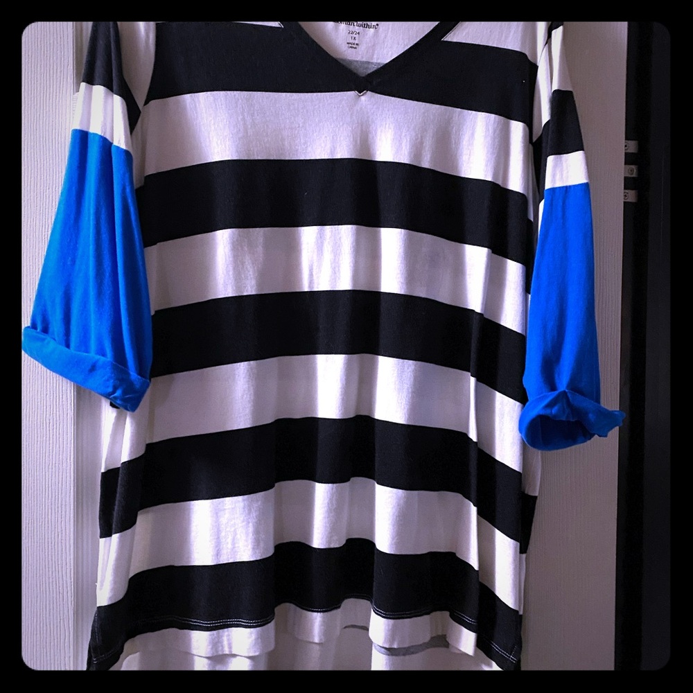 Woman Within 3/4 sleeve Rugby Stripe Tunic